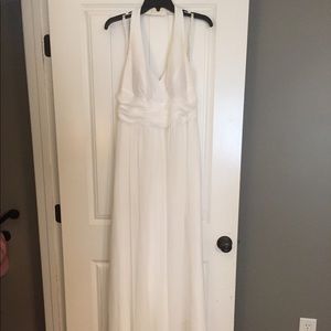 Long white dress w/ halter neckline. Size 16.